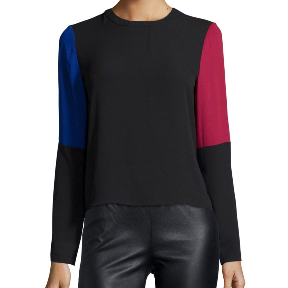 BCBGMaxAzria Color Block Draped Back Top